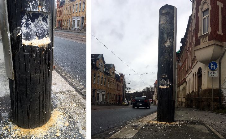 Mehl-Attacke auf neuen Blitzer in Plauen 