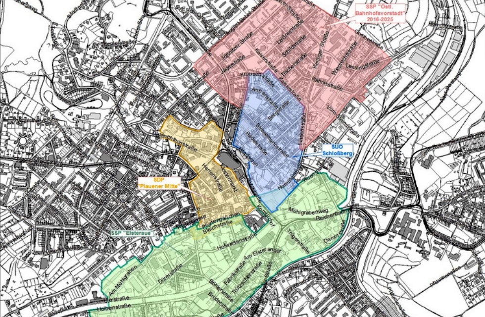 Förderfähige Projekte in vier Stadtgebieten von Plauen