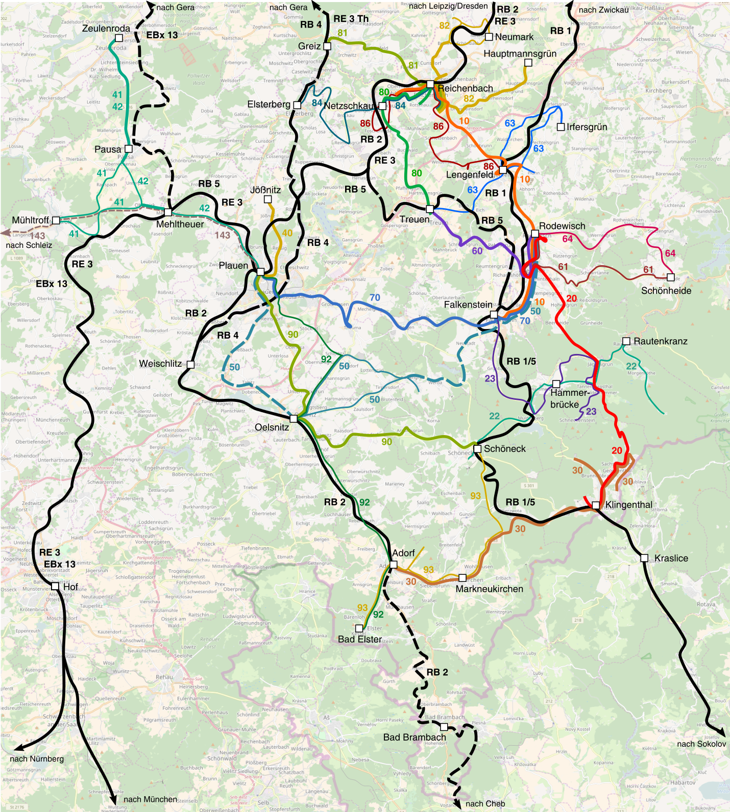 Plusbusnetz Vogtland - Überblick mit Topografie