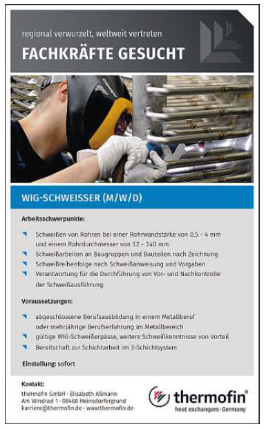 WIG-Schweißer m/w im Heinsdorfergrund gesucht