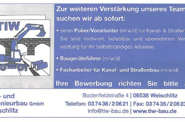 Polier m/w/d & Baugeräteführer m/w/d & Facharbeiter für Kanal- und Straßenbau m/w/d gesucht