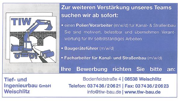 Polier m/w/d & Baugeräteführer m/w/d & Facharbeiter für Kanal- und Straßenbau m/w/d gesucht