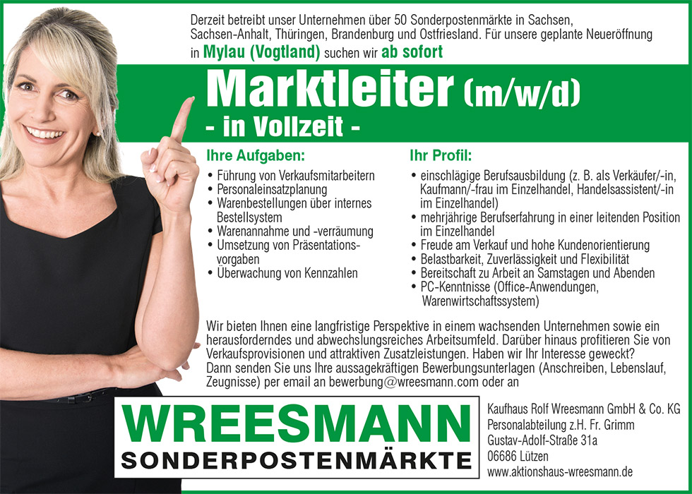 Marktleiter m/w in Mylau gesucht