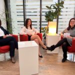Mandy Ferber sowie Larissa Zwanzig (Merkur Bank) und Sina Krieger (IHK) beim BerufspowerTV Dreh (v.l.r). Foto: Inszenium