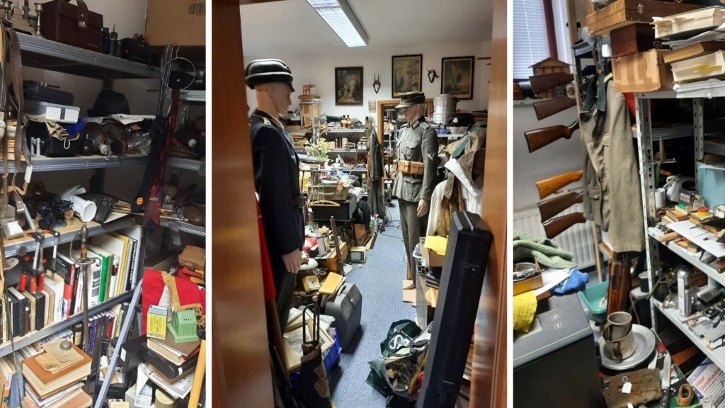 Umfangreicher Fund von Waffen und NS-Devotionalien in Auerbach. Fotos: Polizei