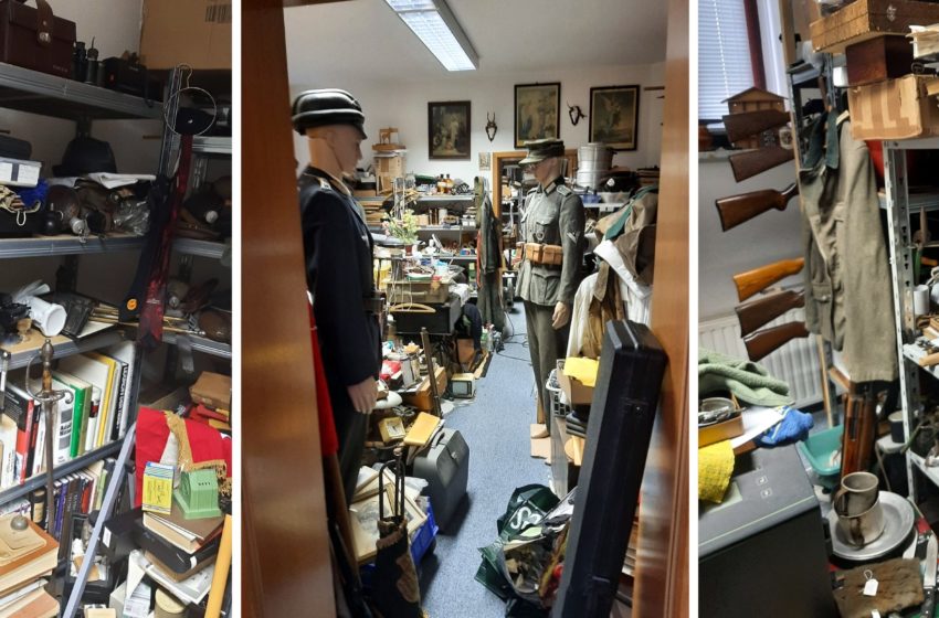 Umfangreicher Fund von Waffen und NS-Devotionalien in Auerbach. Fotos: Polizei