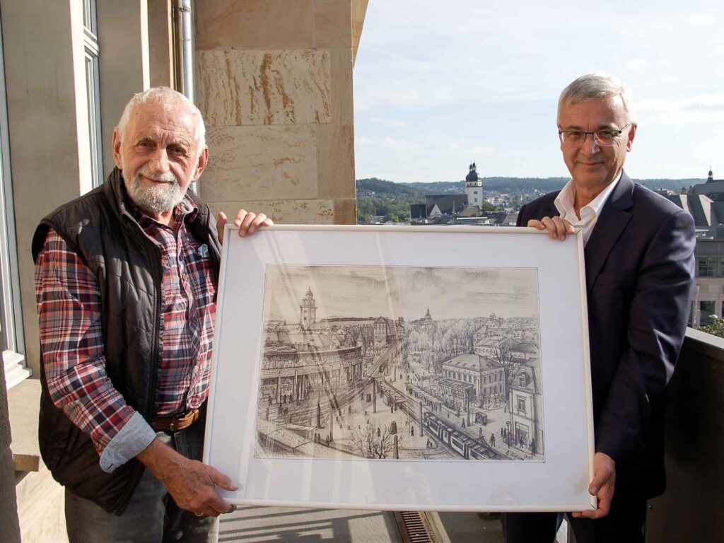 Künstler Wilhelm Mühsam mit Rolf Keil. Foto: Landratsamt/Archiv