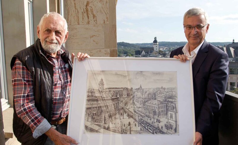 Künstler Wilhelm Mühsam mit Rolf Keil. Foto: Landratsamt/Archiv