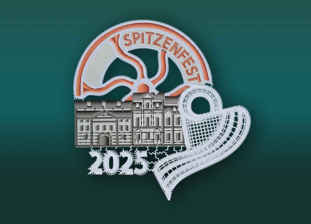 Das Spitzenfestabzeichen 2025. Grafik: Verein Plauener Spitzenfest e.V