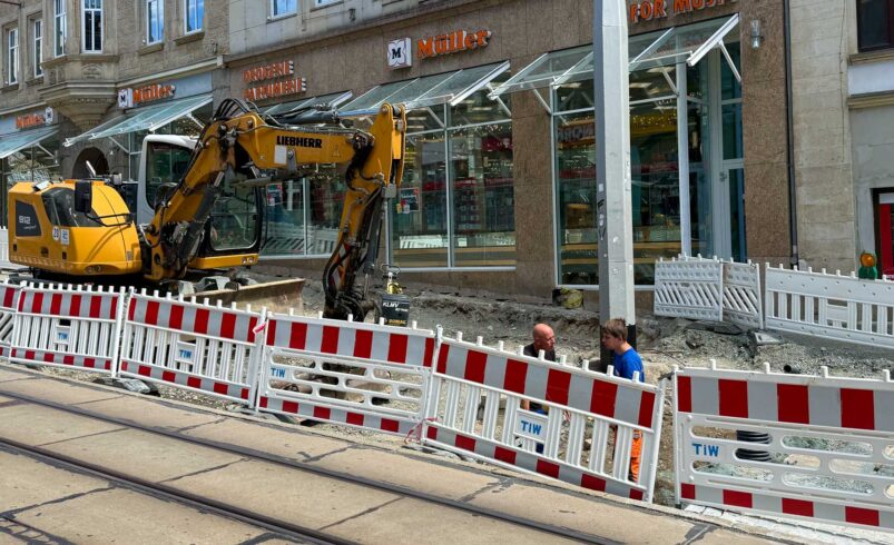 Bauarbeiten auf der Bahnhofstraße in Plauen. Foto: A.Hellgoth