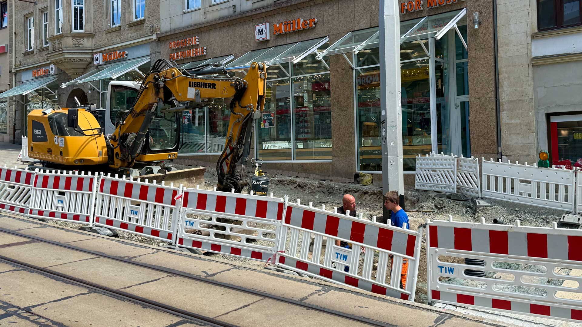 Bauarbeiten auf der Bahnhofstraße in Plauen. Foto: A.Hellgoth