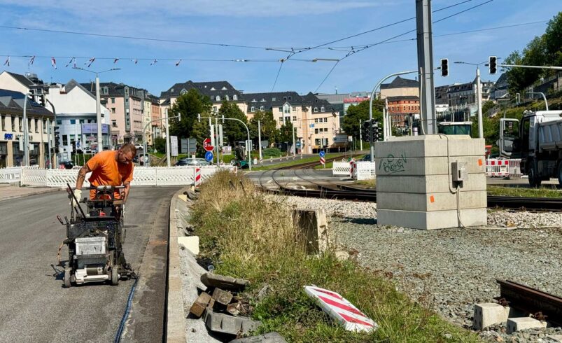 Bauarbeiten an der Neuen Elsterbrücke in Plauen. Foto: A. Hellgoth