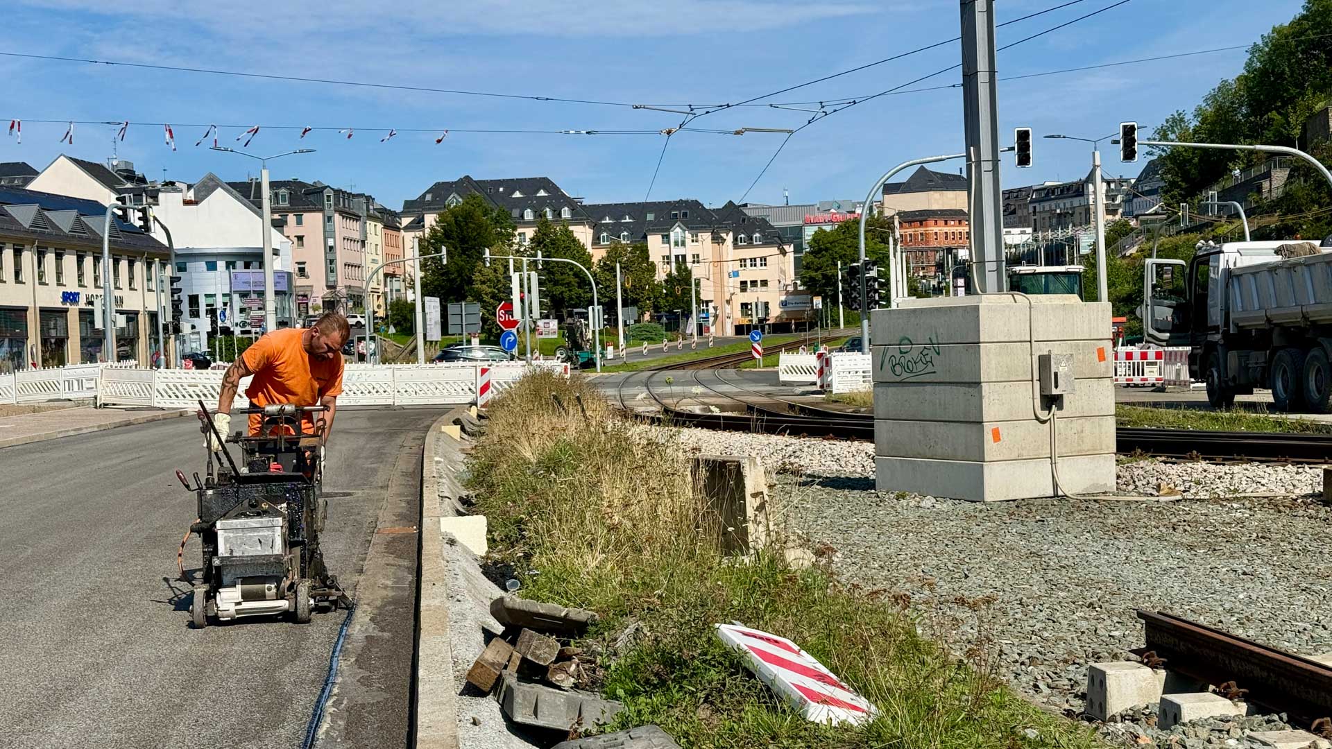 Bauarbeiten an der Neuen Elsterbrücke in Plauen. Foto: A. Hellgoth