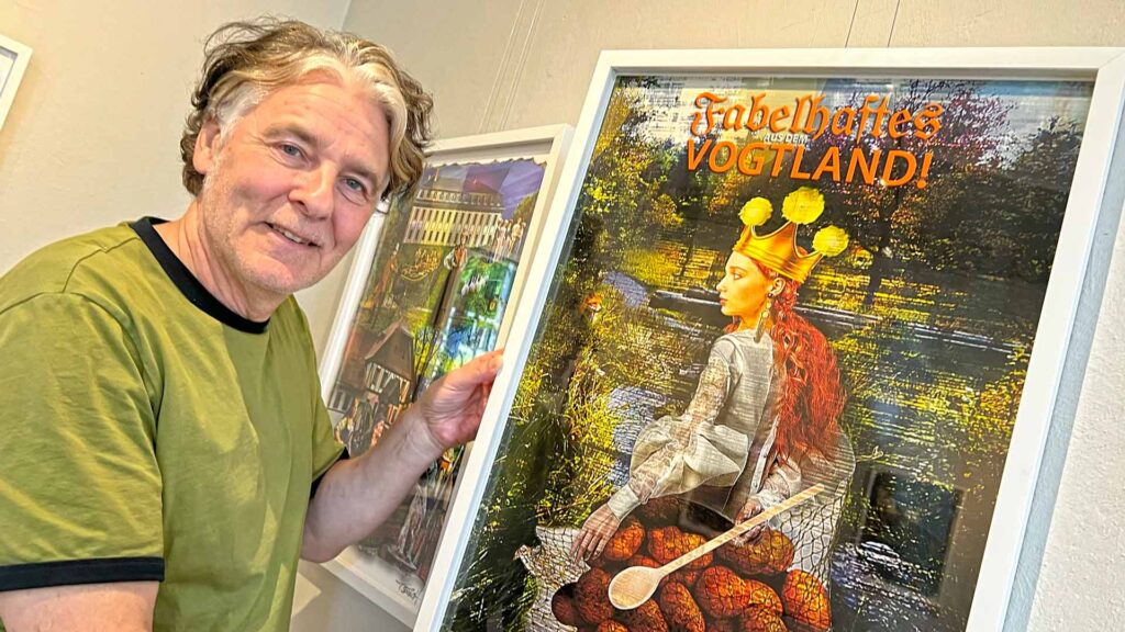 Künstler Thomas Beurich zeigt seine Ausstellung "Fabelhaftes Vogtland" im Schloß Leubnitz. Foto: Sebastian Höfer