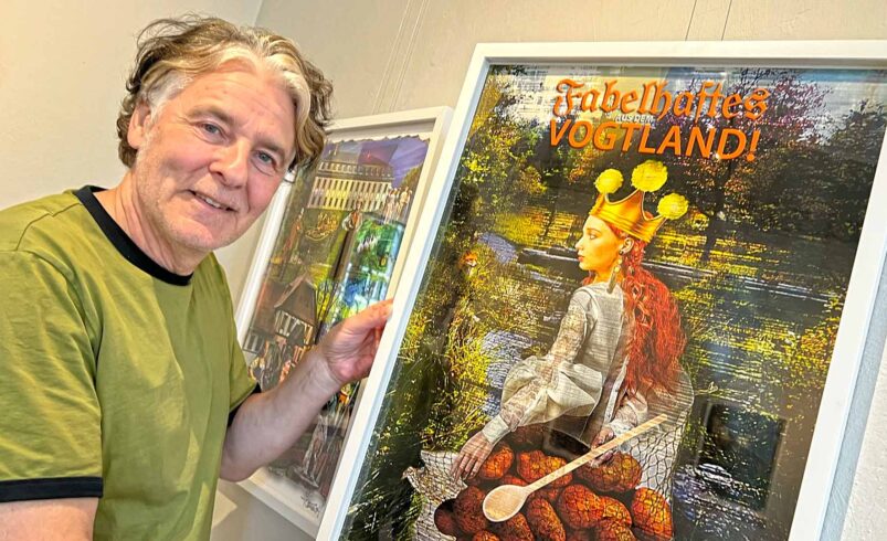 Künstler Thomas Beurich zeigt seine Ausstellung "Fabelhaftes Vogtland" im Schloß Leubnitz. Foto: Sebastian Höfer